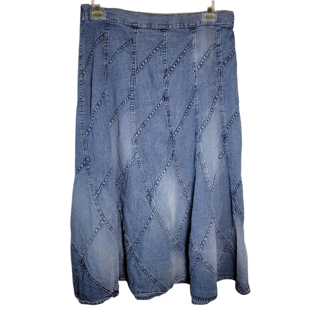 Vintage Blue Patchwork Denim Midi Skirt - Picture 6 of 6